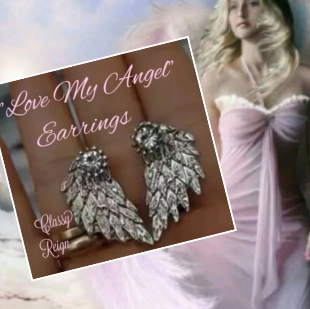 "Love My Angel" Engravable Angel Wing Earrings